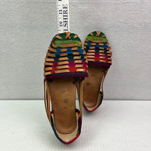 Sandals Womens 37 Authentic Leather Textile Huarache Multicolor Handmade - Picture 5 of 11